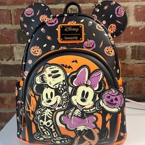Loungefly Halloween Mickey and Minnie Backpack - Black, Orange, Purple